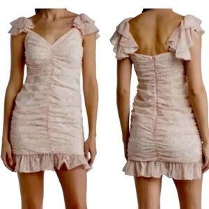 NWT Elodie Shirred Floral Multi Colors  (Pink White Green) Mini Dress Sz L